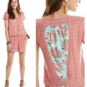 MATILDA JANE | Solstice Orangey Pink Contrast Floral Back Romper Women’s Size XS